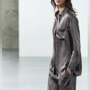 Zara EMBROIDERED SATIN EFFECT SHIRT ZW COLLECTION